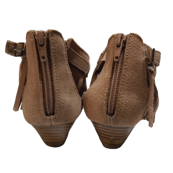Minnetonka Tan Brown Suede Ankle Fringe Wedge Sandal Women's Size 7 - Picture 5 of 6